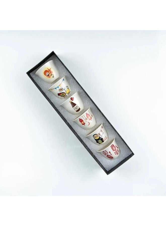 Arabic coffee cup set decorated with Ramdan designs – 6 pieces - Image 1